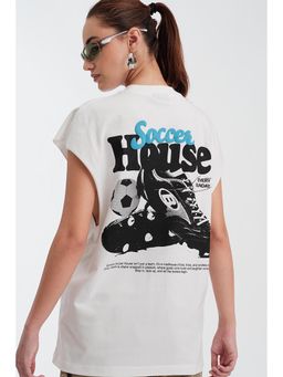 Bonkers Corner - Women White Cotton Round Neck Tank Top