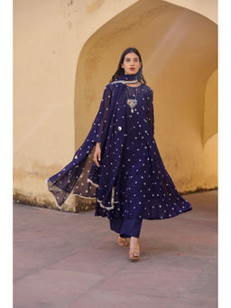 ASRUMO - Blue Printed Bhandhej Anarkali (Set of 4)