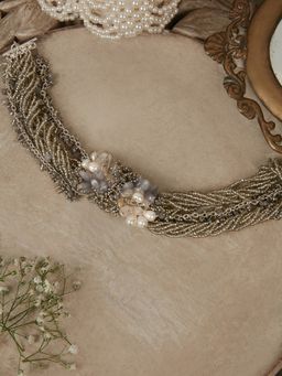 House of D'oro - Designer Necklace with Pearls Ad Stone in Grey and Off-White