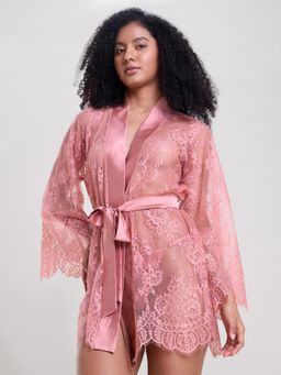 Mysthelle - BLUSH PINK LACE ROBE WITH THONG