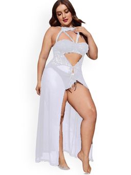 Secrets By ZeroKaata - Sheer Self Design Long Nightwear Baby Doll for Women