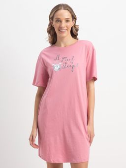 Jockey - RX90 Women Cotton Drop Shoulder Styled Printed Lounge Dress - Cashmere Rose