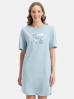 Jockey - RX90 Women Cotton Drop Shoulder Styled Printed Lounge Dress - Forget Me Not