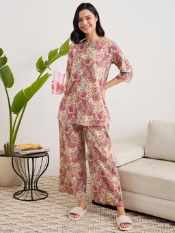 July Nightwear - Cotton Multi Color Long Kurti & Pyjama For Women