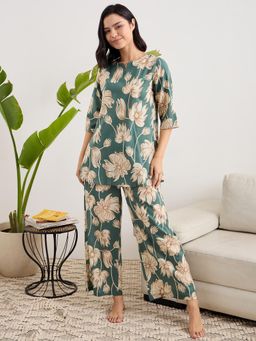 July Nightwear - Rayon Green Long Kurti & Pyjama For Women