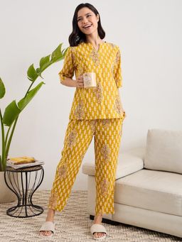 July Nightwear - Cotton Yellow SHORT Kurti & Pyjama For Women