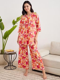 July Nightwear - Cotton Pink Long Kurti & Pyjama For Women