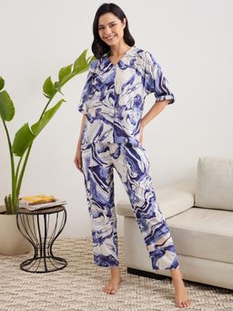 July Nightwear - Cotton Blue Short Shirt and Pyjama For Women