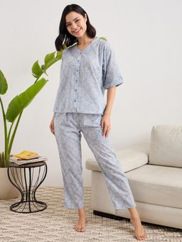 July Nightwear - Cotton Grey Short Shirt and Pyjama For Women