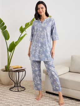 July Nightwear - Cotton Grey Long Kurti & Pyjama For Women