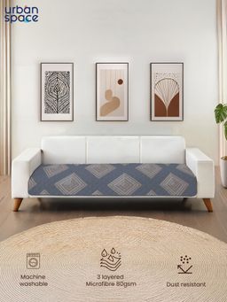 Urban Space - Quilted Microfibre Sofa Cover with Tassels - Midnight Mist