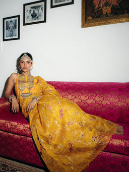 PINK CITY BY SARIKA - Yellow Saree With Unstitched Blouse