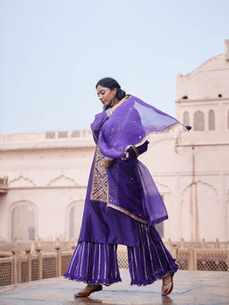 PINK CITY BY SARIKA - Purple Kurta With Sharara And Dupatta (Set of 3)