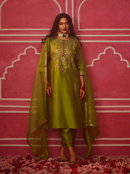 PINK CITY BY SARIKA - Green Kurta With Pant And Dupatta (Set of 3)