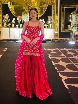 PINK CITY BY SARIKA - Embroidered Short Kurta With Sharara And Dupatta (Set of 3)