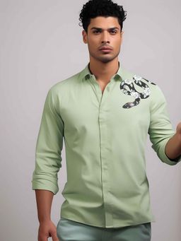 HE SPOKE - Green Printed Casual Shirt