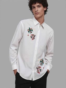 HE SPOKE - White Printed Casual Shirt