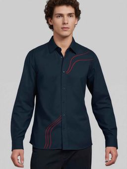 HE SPOKE - Navy Abstract Embroidered Casual Shirt