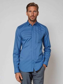 HE SPOKE - Blue Geometric Embroidered Casual Shirt