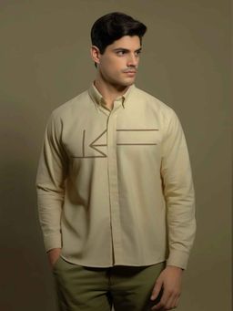 HE SPOKE - Cream Geometric Embroidered Casual Shirt