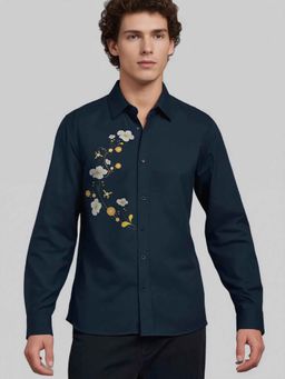 HE SPOKE - Navy Floral Printed Shirt