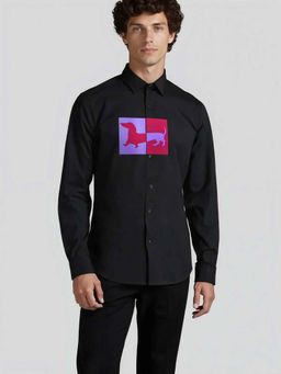 HE SPOKE - Black Printed Casual Collar Neck Shirt