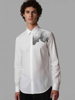 HE SPOKE - White Abstract Printed Casual Shirt