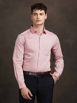 Turtle - Men Light Pink Dobby Full Sleeve Regular Fit 100% Cotton Formal Shirt