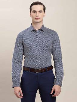Turtle - Men Pure Cotton Slim Fit Navy Blue Printed Full Sleeve Formal Shirt