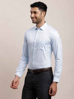 Turtle - Men Pure Cotton Regular Fit Light Blue Printed Full Sleeve Formal Shirt