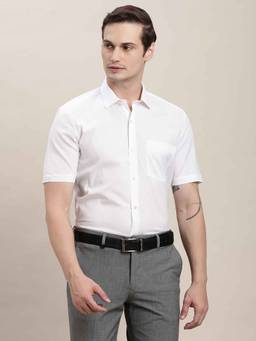 Turtle - Men Pure Cotton Regular Fit White Solid Half Sleeve Formal Shirt