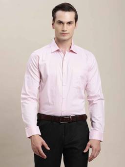 Turtle - Men Pure Cotton Slim Fit Pink Dobby Full Sleeve Formal Shirt