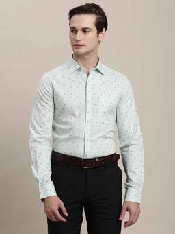 Turtle - Men Pure Cotton Slim Fit Sky Blue Printed Full Sleeve Formal Shirt