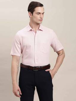 Turtle - Men Light Pink Dobby Half Sleeve Regular Fit 100% Cotton Formal Shirt