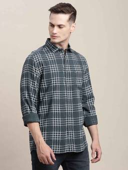 Turtle - Men Grey Printed Full Sleeve Slim Fit 100% Viscose Casual Shirt