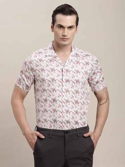 Turtle - Men Pink Digital Print Half Sleeve Regular Fit Cotton Tencel Casual Shirt