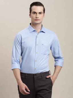 Turtle - Men Light Blue Solid Full Sleeve Slim Fit Polycotton Casual Shirt