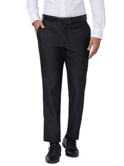 Park Avenue - Regular Fit Self Design Black Trousers