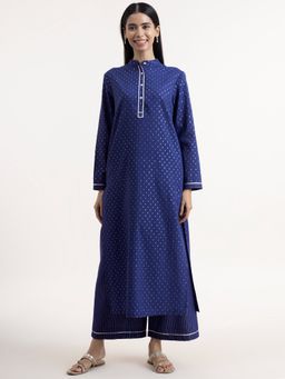 Pink Fort - Cotton Lurex Kurta - Blue (Set of 2)