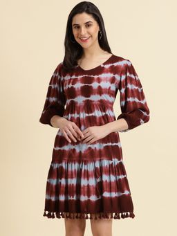 SHOWOFF - Womens V-Neck Dyed Above Knee Maroon Dress