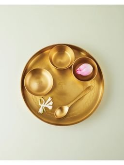 Lovedwell - Gold Floral Thali With Bowls & Spoon
