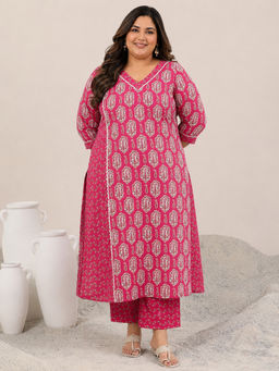 Extra love by Libas - Pink Floral Cotton Kurta and Pant