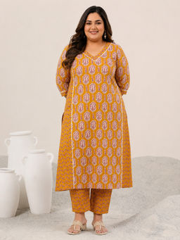 Extra love by Libas - Mustard Floral Cotton Kurta and Pant
