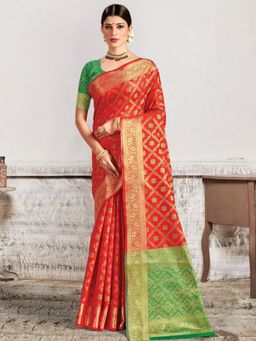 EXCLUSIVA - Red Patola Saree with Unstitched Blouse