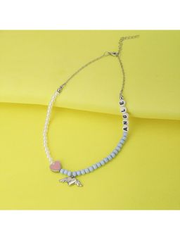 Carlton London - Girls White & Blue Rhodium-Plated Enamelled Necklace