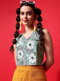 PURVAJA - Printed Green Crop Top