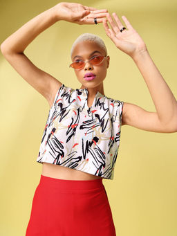 PURVAJA - Printed Off White Crop Top