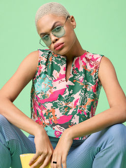 PURVAJA - Printed Green Crop Top