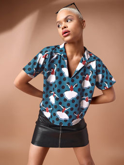 PURVAJA - Printed Blue Over-Sized Top