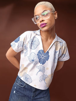 PURVAJA - Printed Off White Over-Sized Top